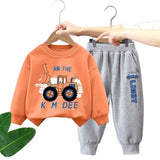 Boys Long Sleeve Sweatshirt and Pants Set with Bulldozer Print
