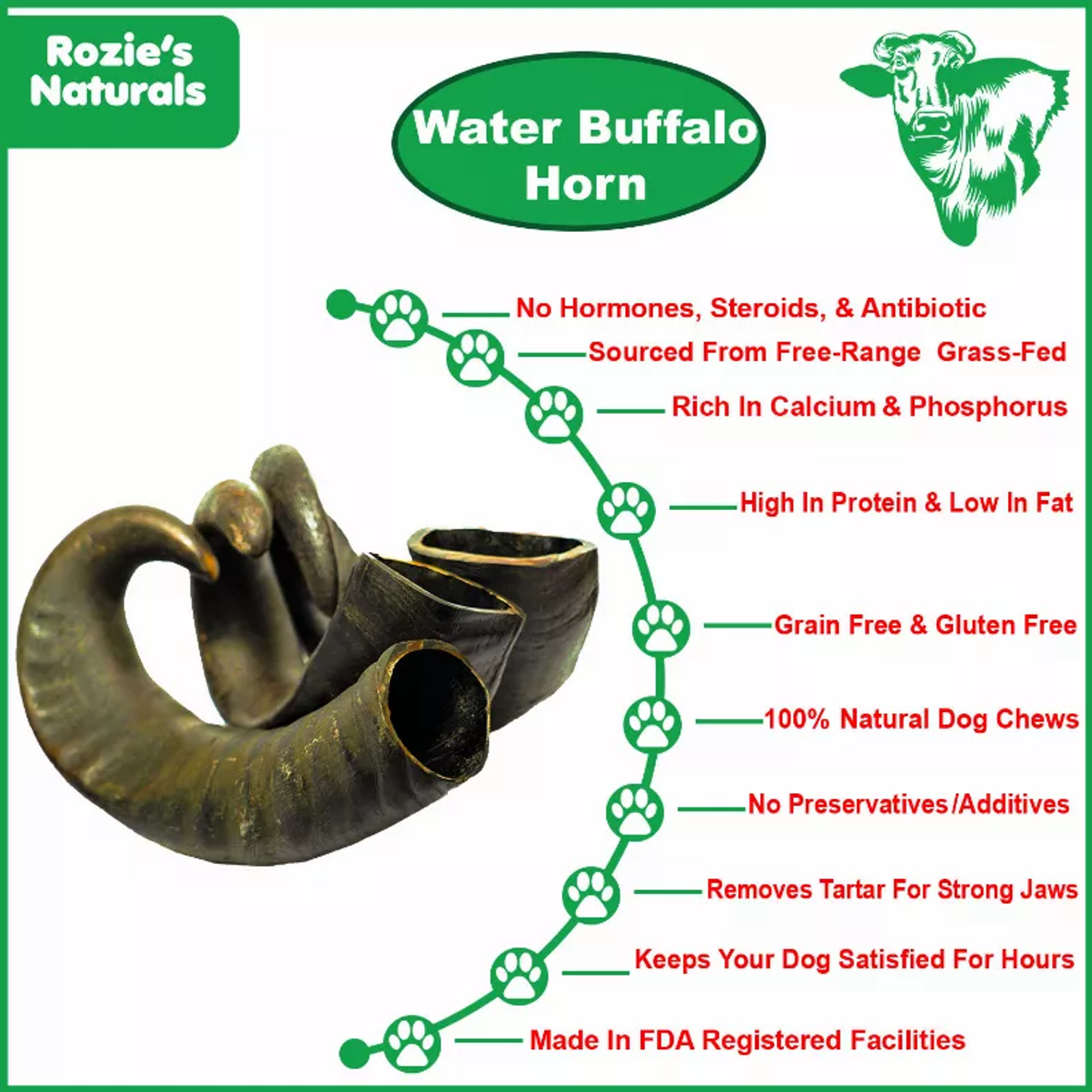 Water Buffalo Horn Dog Chews - 2 Count