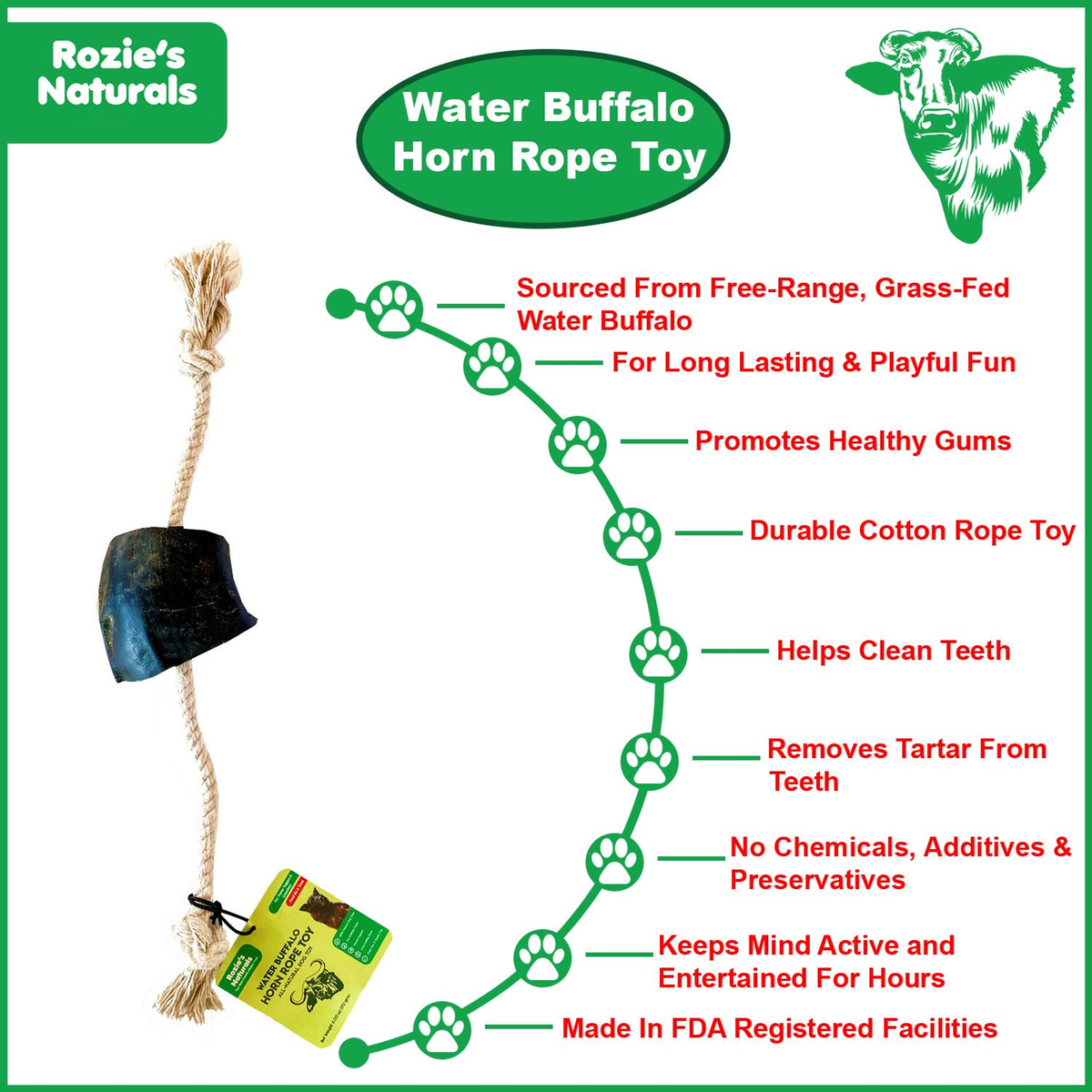 Water Buffalo Horn Rope Tug Dog Toy - 2 Count