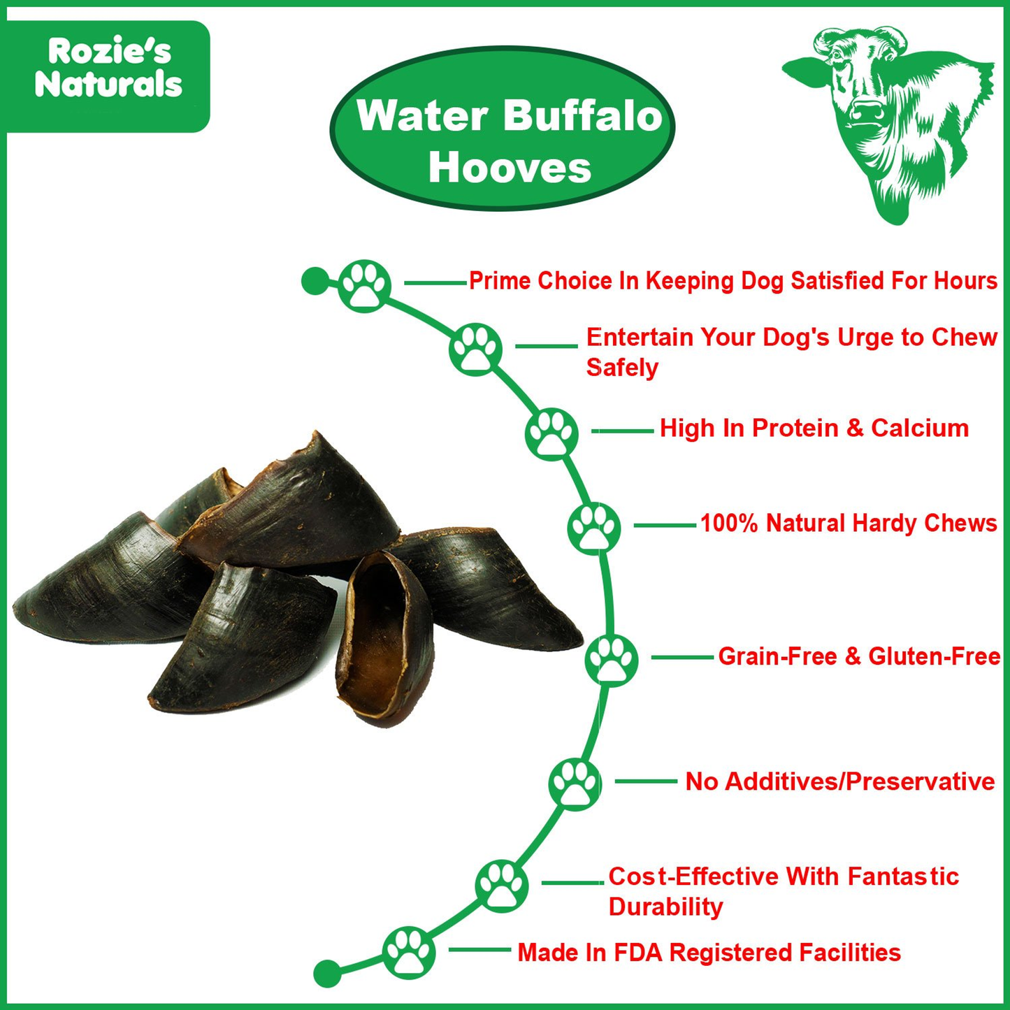 Water Buffalo Hooves Dog Chews - 4 Count