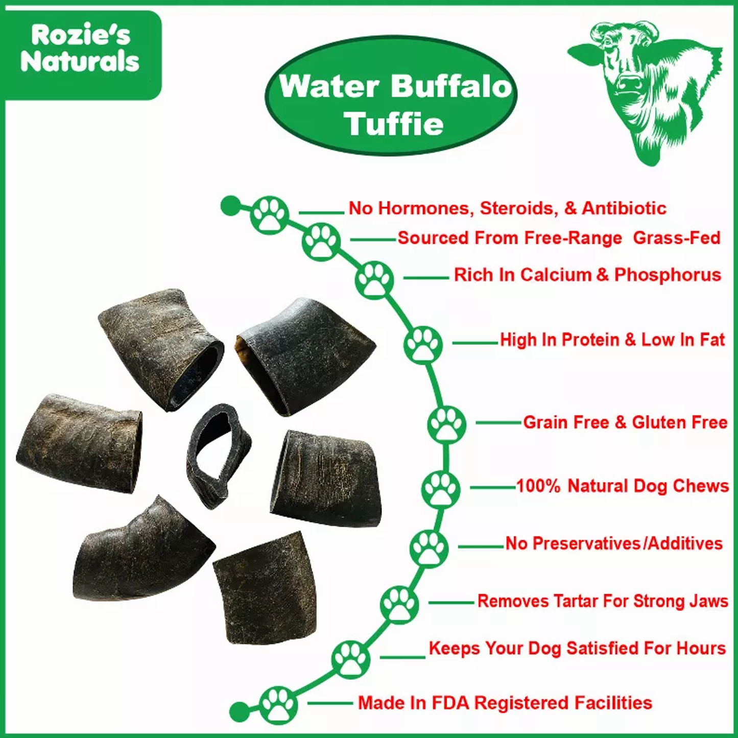 Water Buffalo Horn Tuffie Dog Chew - 2 Count