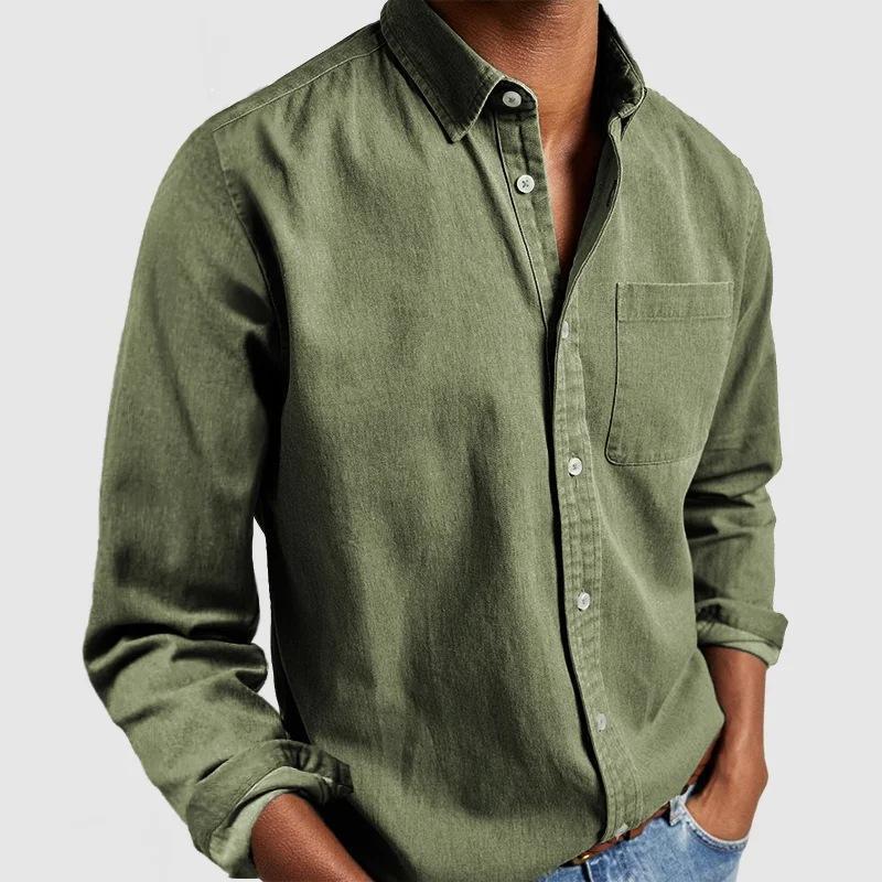 Men's Solid Color Long Sleeve Lapel Casual Shirt