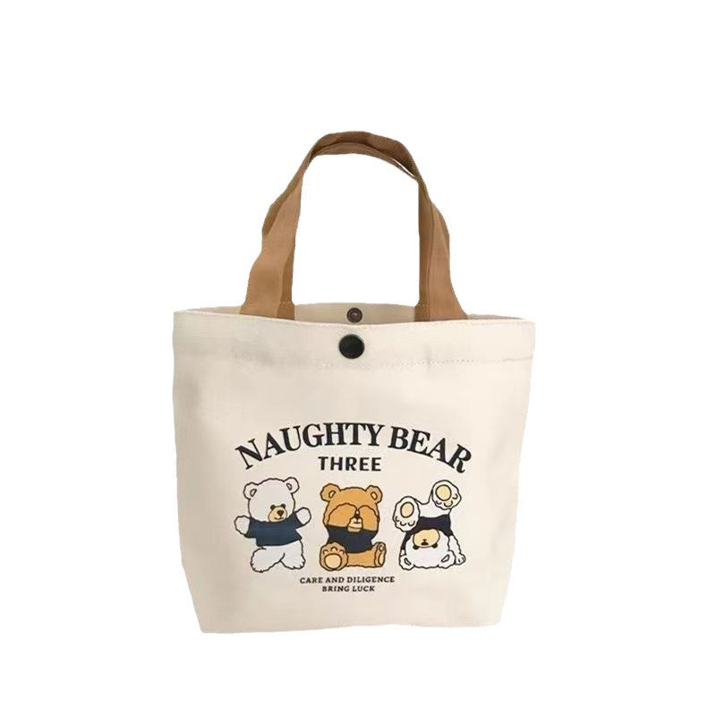 Bear Print Canvas Handbag