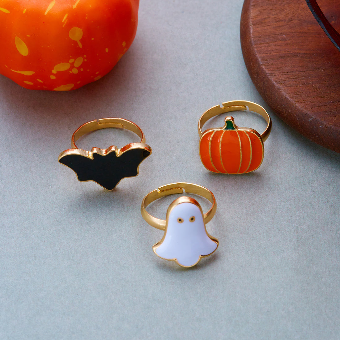 Halloween Adjustable Ghost Pumpkin Bat Ring Set
