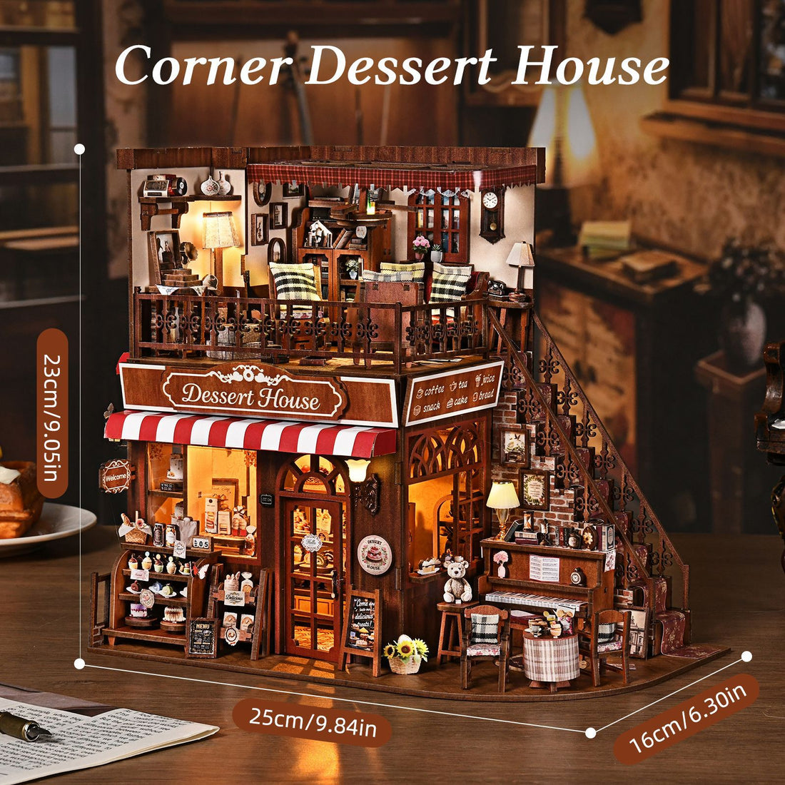 Wooden DIY Miniature House Kit Street Corner Sweet Shop Model Assembly Puzzle Bookend Decorative Craft