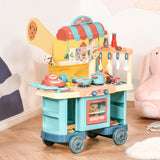 Kids food play set accessories laid out on stand