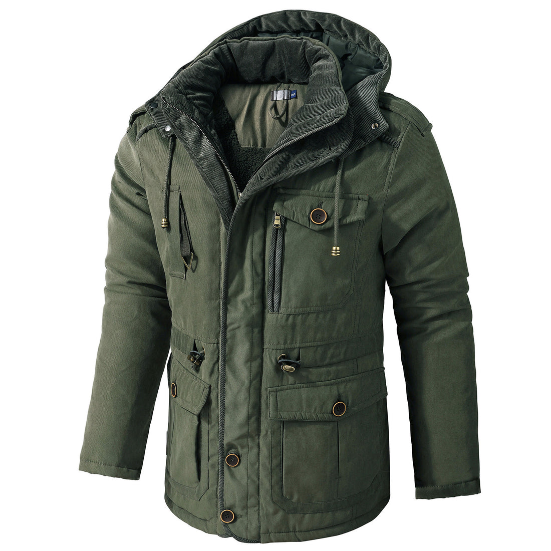 Mens Hooded Cotton Jacket with Multiple Pockets