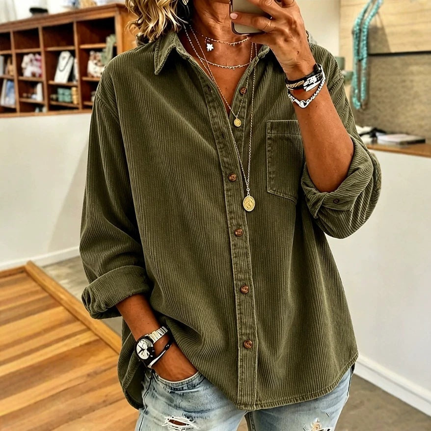 Loose-fit corduroy button-front shirt with turn-down collar, photo 1