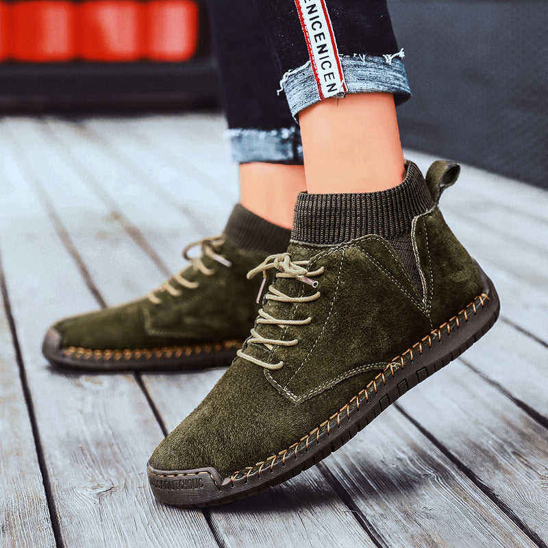 7009 Four Seasons trendy men's shoes high-top cotton-padded independent station plus size 38-48 casual handmade shoes cross-border socks mouth shoes