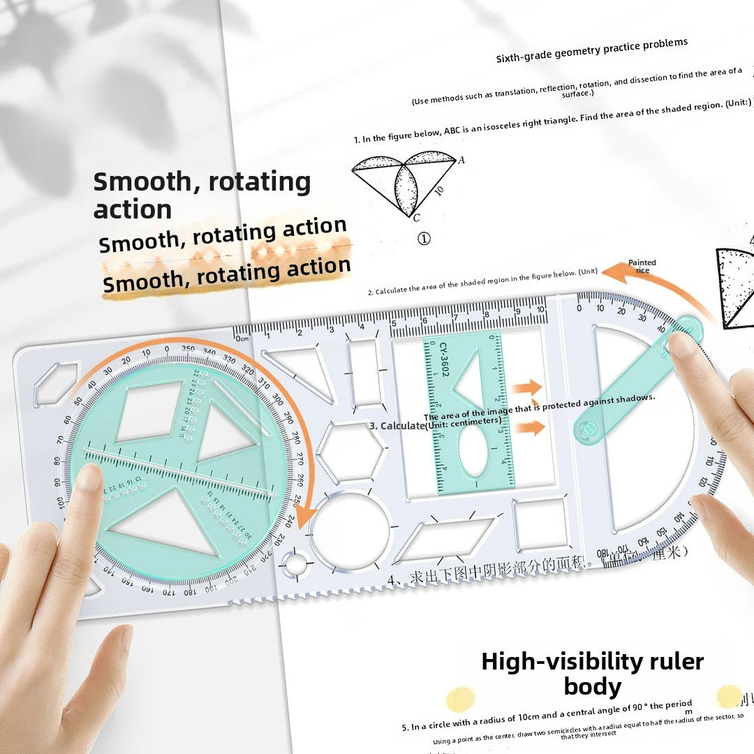 Multifunctional Movable Angle Geometric Drawing Ruler Soft Plastic Math Set for Students