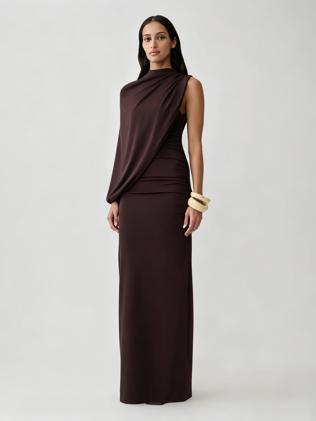 Women's sleeveless shawl-style bodycon maxi evening dress, photo 5
