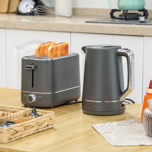 Kettle and toaster set on kitchen counter