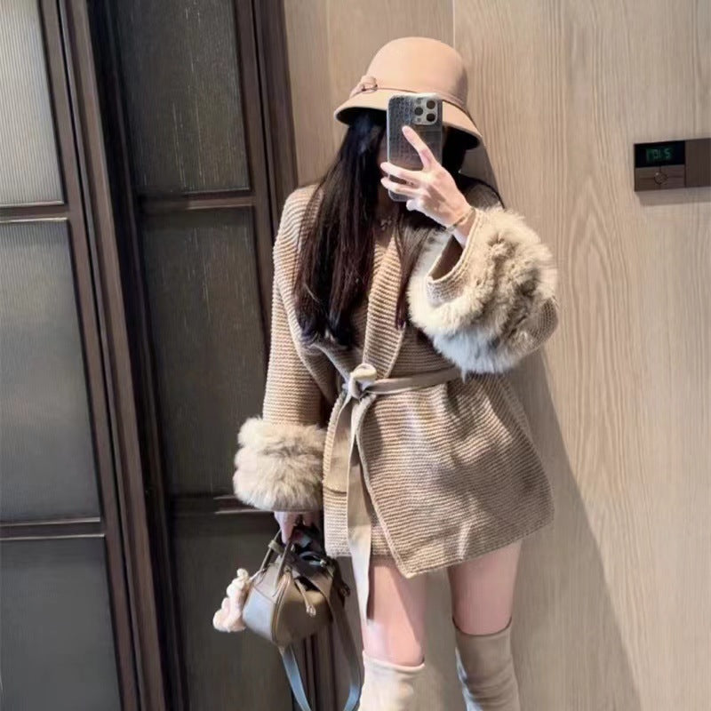 Women's thick knit sweater coat with extra-long flying sleeves, photo 4