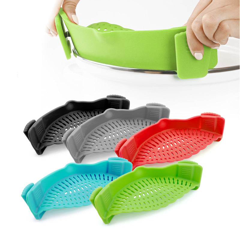 Clip On Silicone Kitchen Strainer Anti Spill Pot Edge Draining Basket