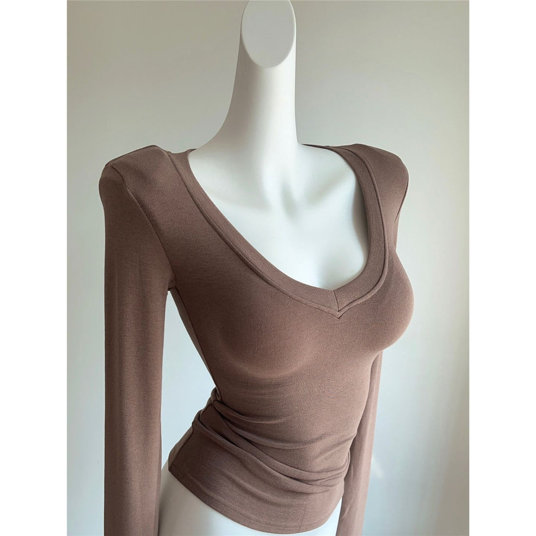 Womens Right Angle Shoulder V Neck Slim Fit Long Sleeve T Shirt