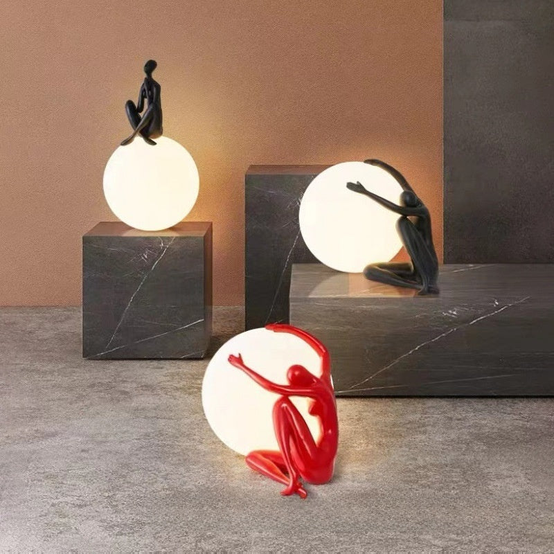 Nordic Resin Humanoid Sculpture Table Lamp Creative Portrait Decorative Night Light for Bedroom Living Room