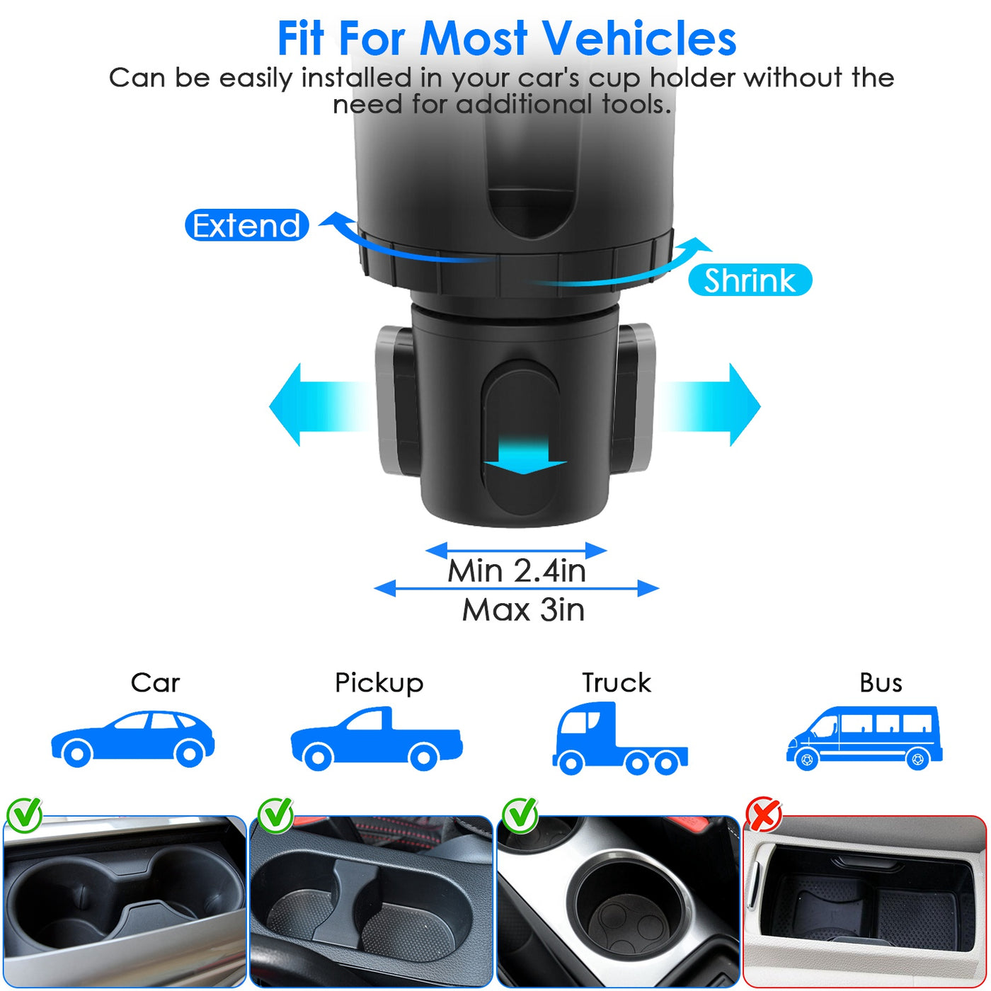 Cup holder phone mount, side profile view
