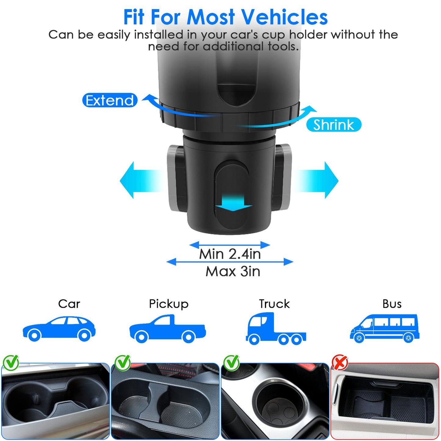 Cup holder phone mount, side profile view