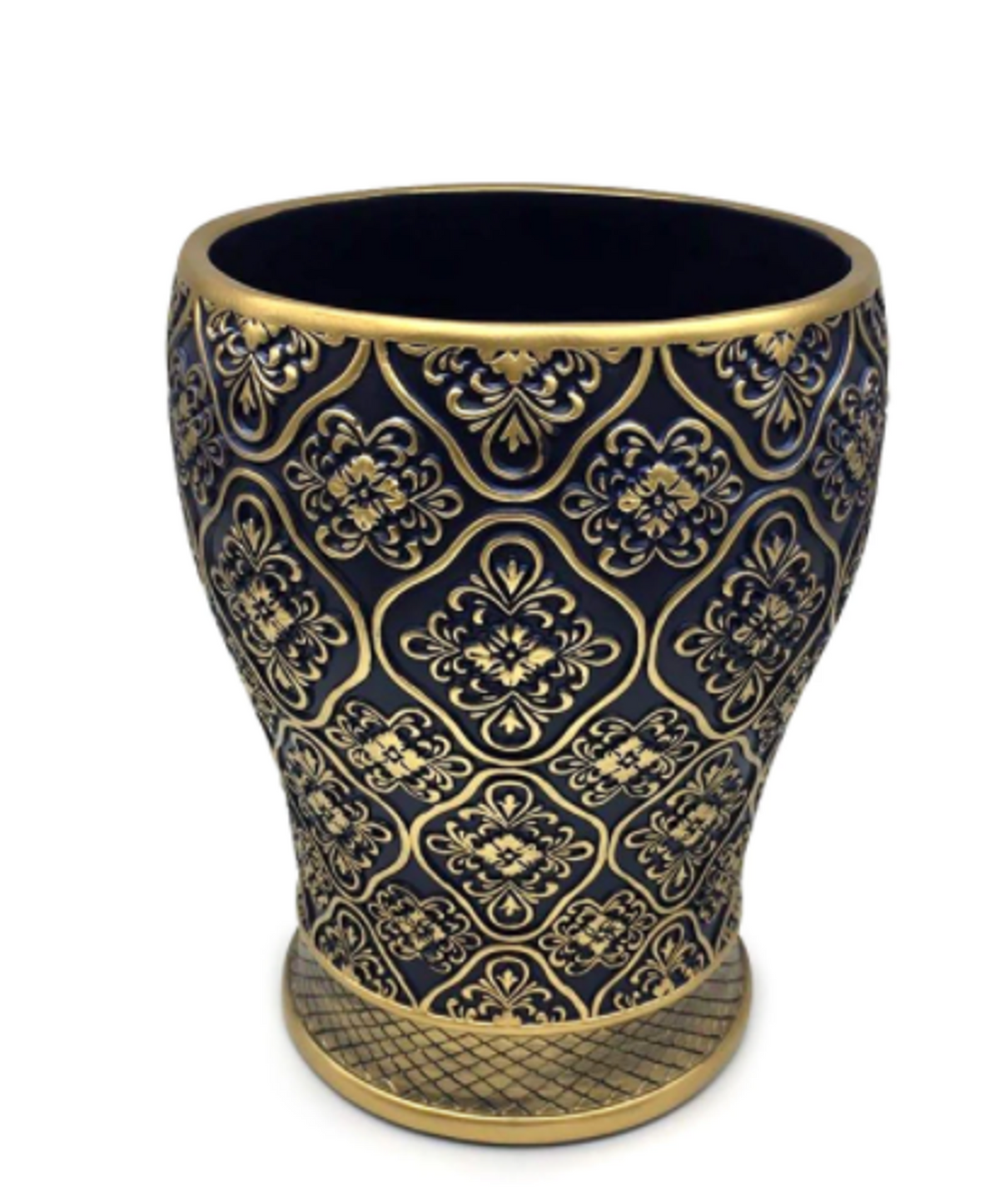 Decorative Waste Basket in Blue and Gold