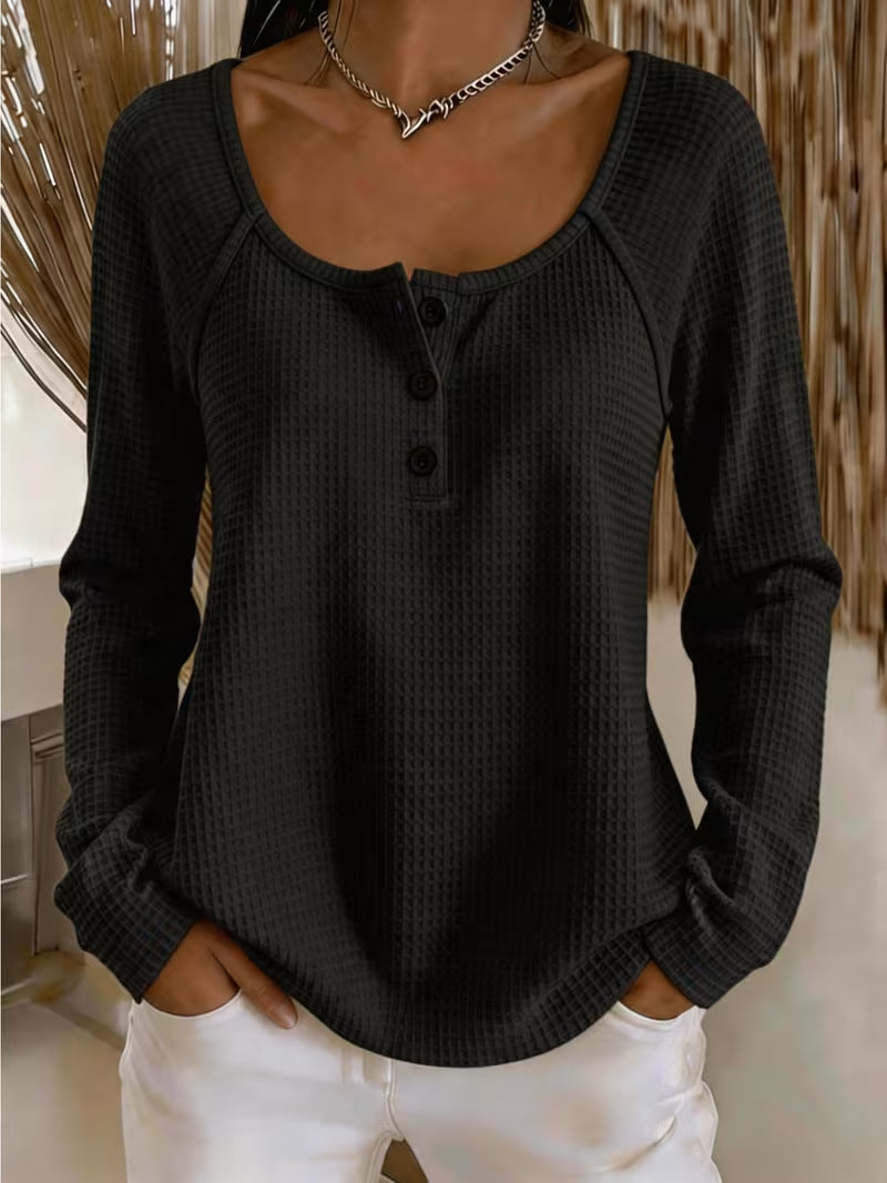Waffle-knit long-sleeve T-shirt