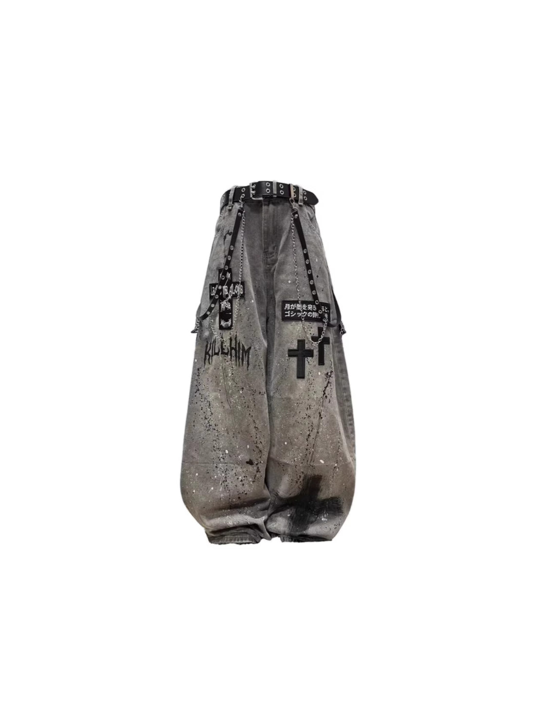 Mens Washed Gray Splatter Ink Ripped Jeans