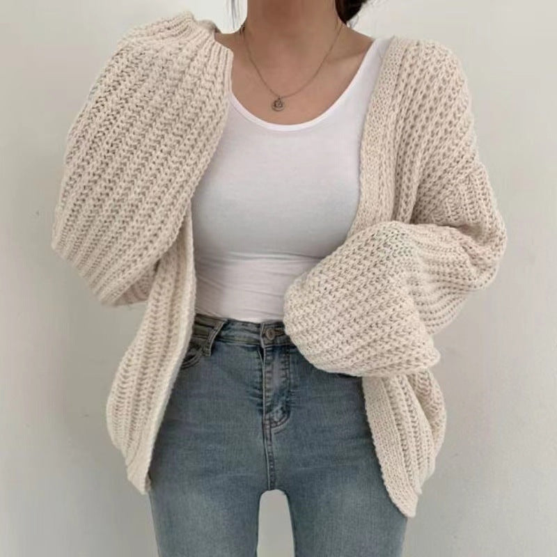 Womens Lantern Sleeve Knitted Cardigan