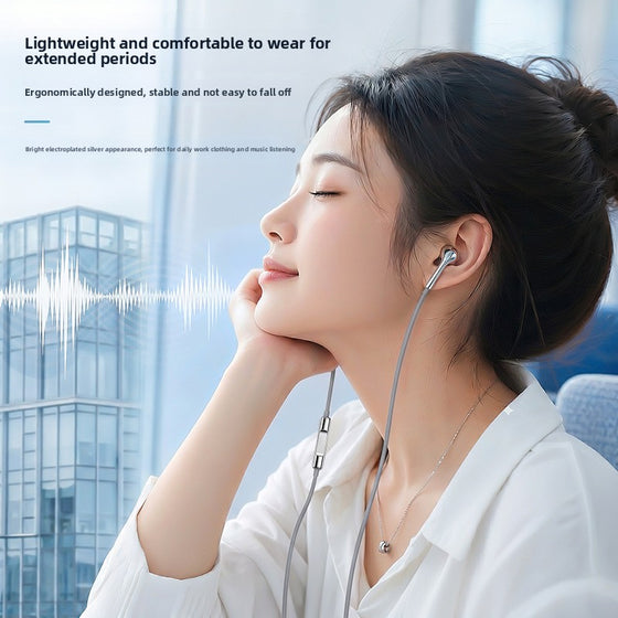 Glossy silver wired earphones, photo 3