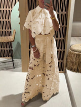 Open-necked sweater, wide-leg pants set
