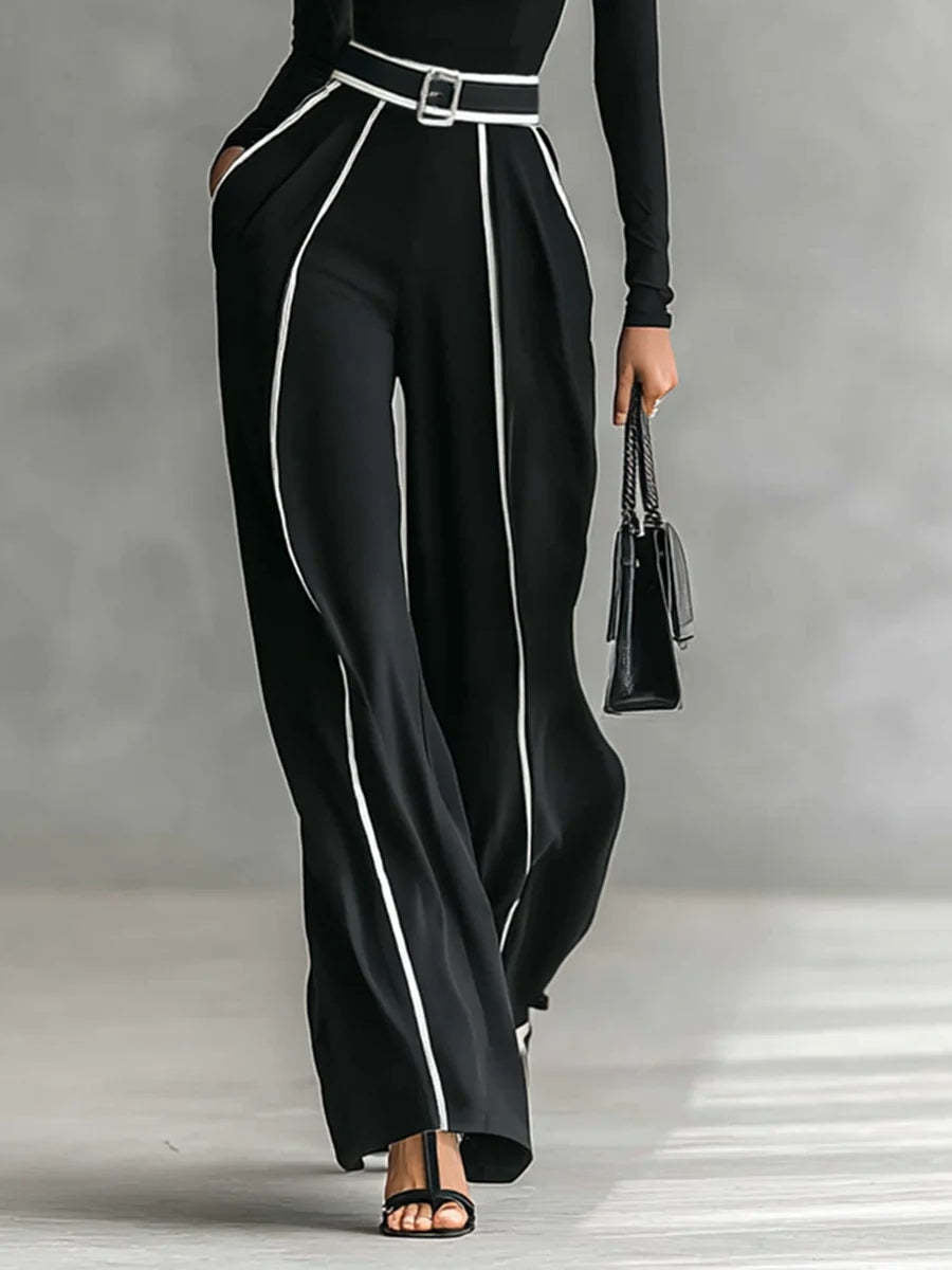 Black knit stand-collar top and wide-leg pants two-piece set, photo 5