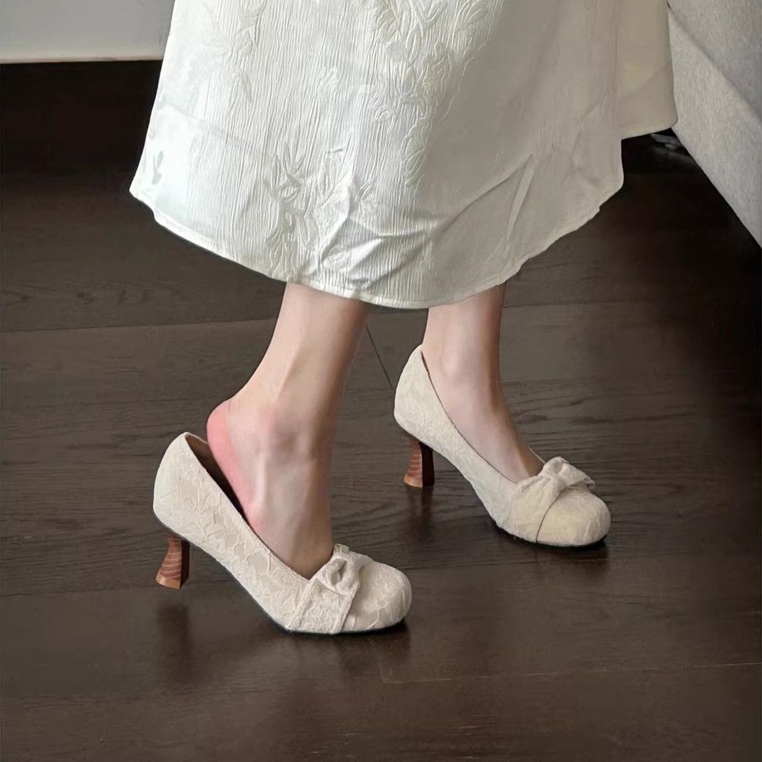 French Style Lace Mary Jane Shoes with Bow