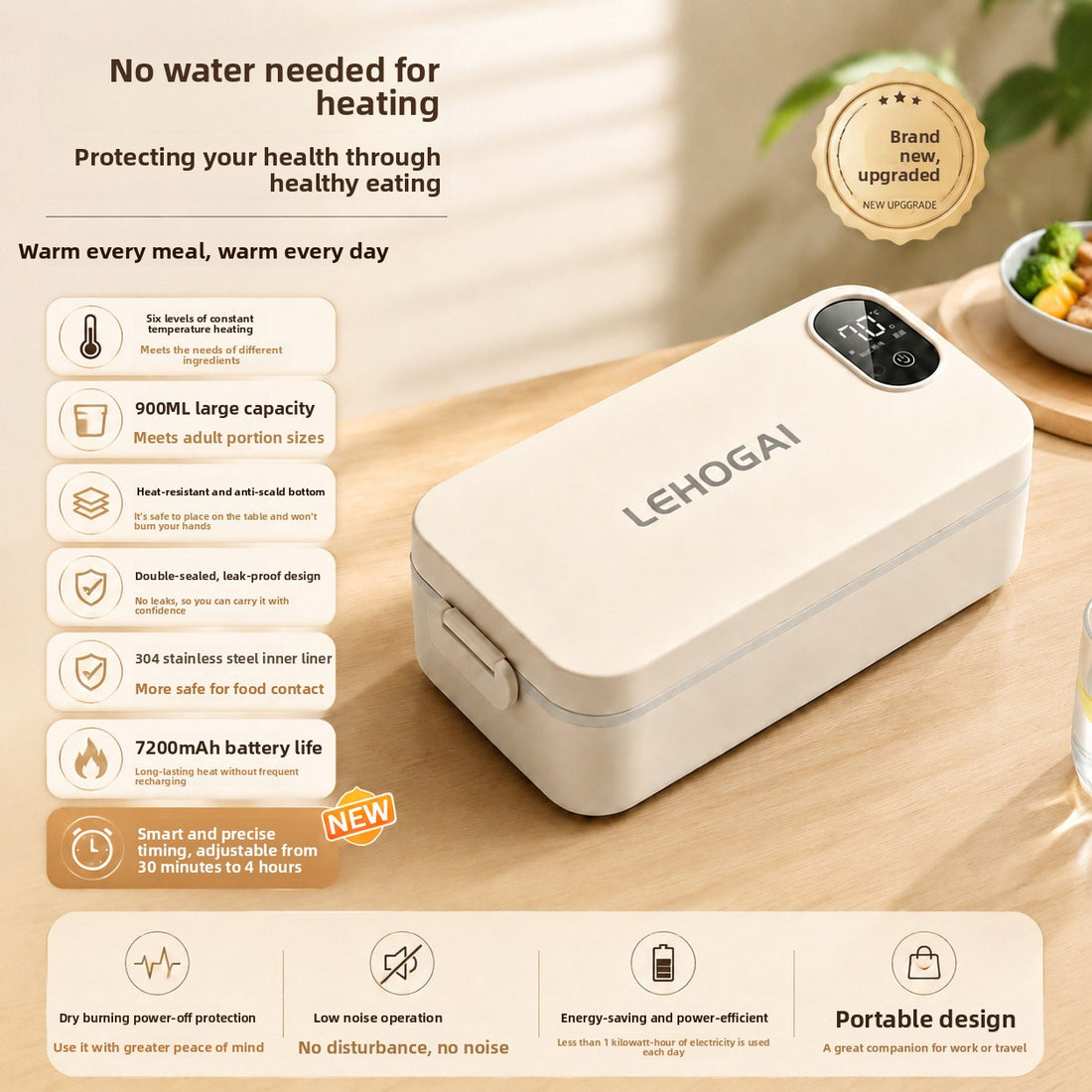 Portable 304 Stainless Steel Waterless Electric Heating Lunch Box