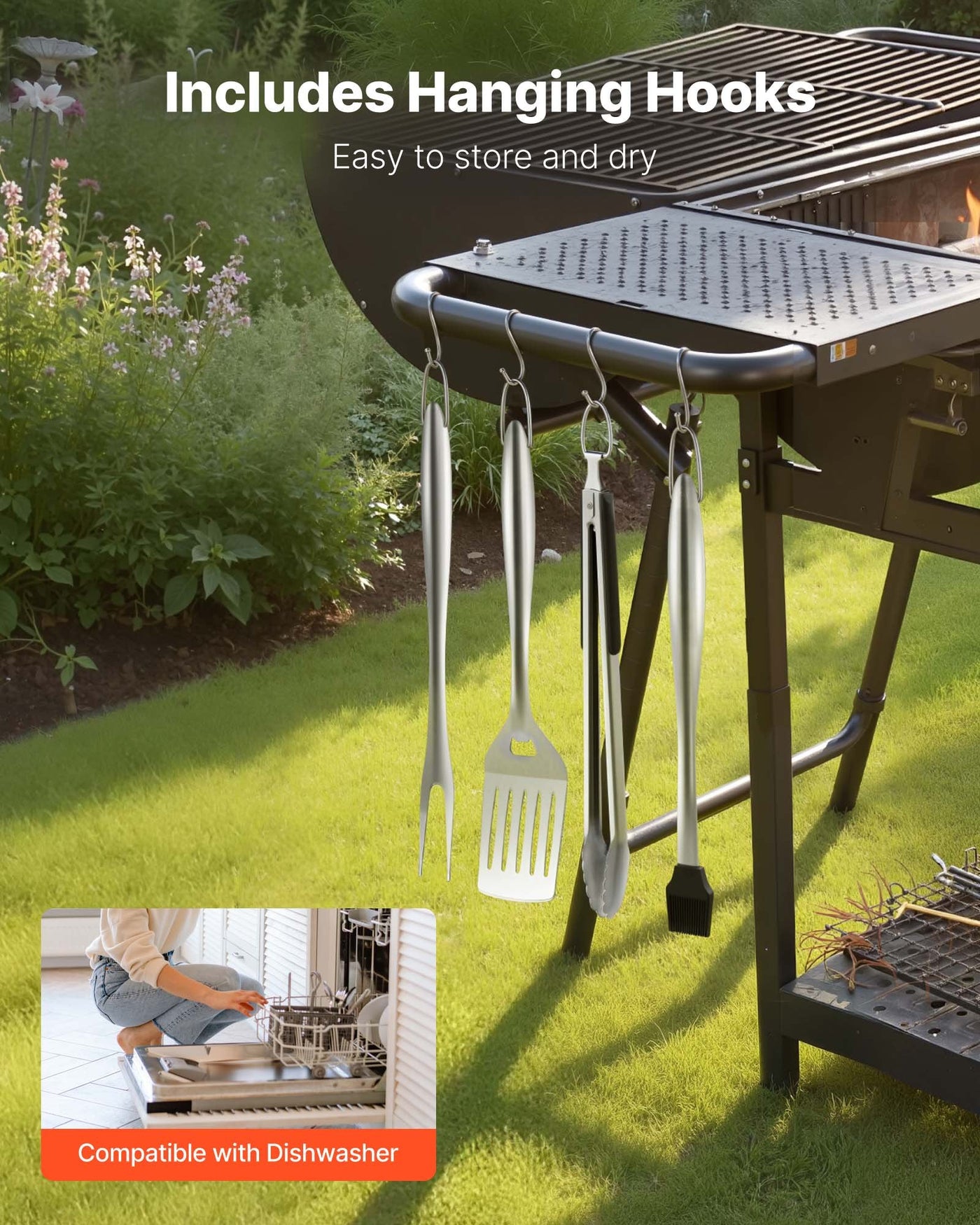 BBQ tools used while grilling over open flame