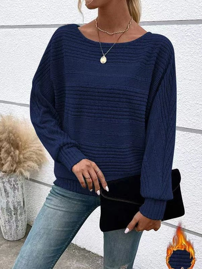 Solid-color long-sleeve knit sweater