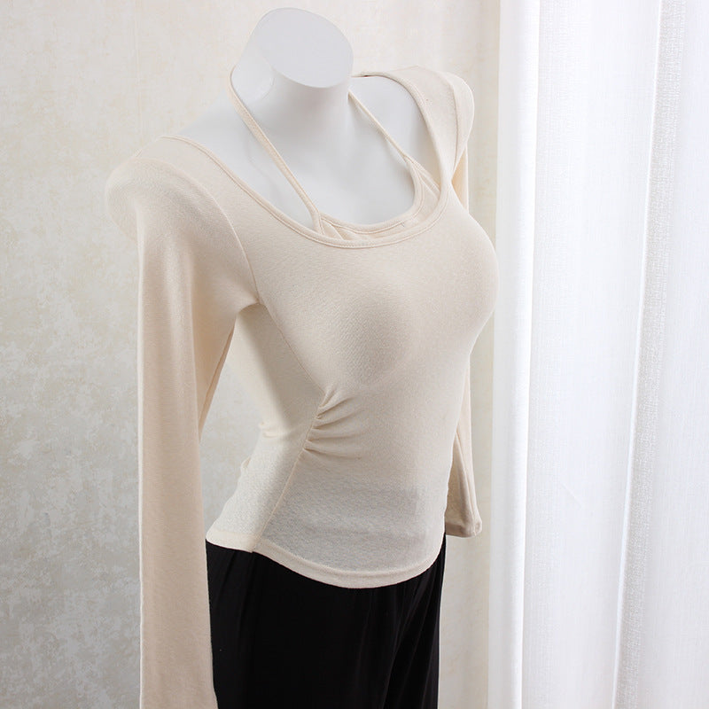 Hanging neck slim waist slimming long sleeve top