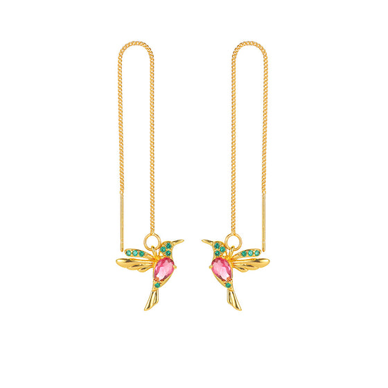 Gold-tone multicolor hummingbird threader earrings