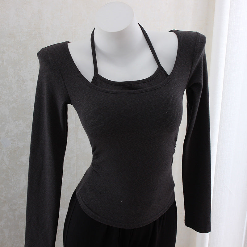 Hanging neck slim waist slimming long sleeve top
