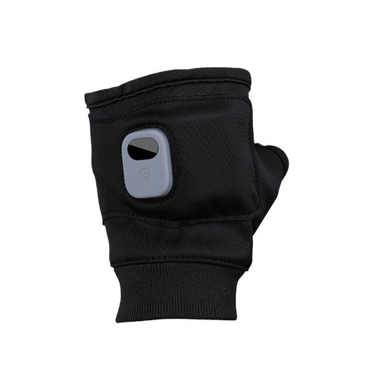 Single black USB heated fingerless glove with display button