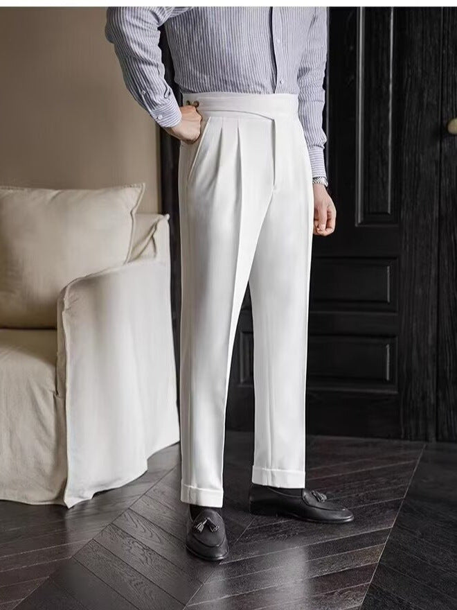 High-Waisted Mens Business Casual Trousers
