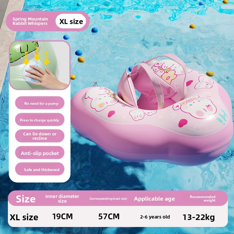 Inflatable Baby Swimming Ring with Canopy Sunshade Anti-Rollover Underarm Support for Children