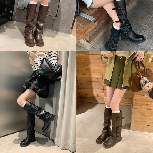 Women's Belt Buckle Square Toe Riding Boots