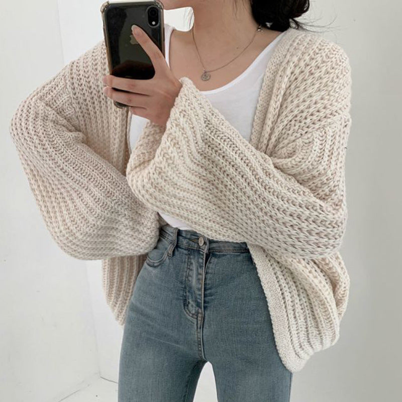Womens Lantern Sleeve Knitted Cardigan