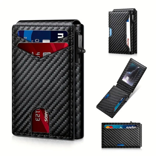 Men's RFID Blocking Leather Card Holder with Auto Eject