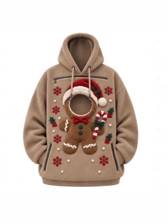 Mens Christmas 3D Print Hooded Sweatshirt Fleece Lined Long Sleeve Pullover