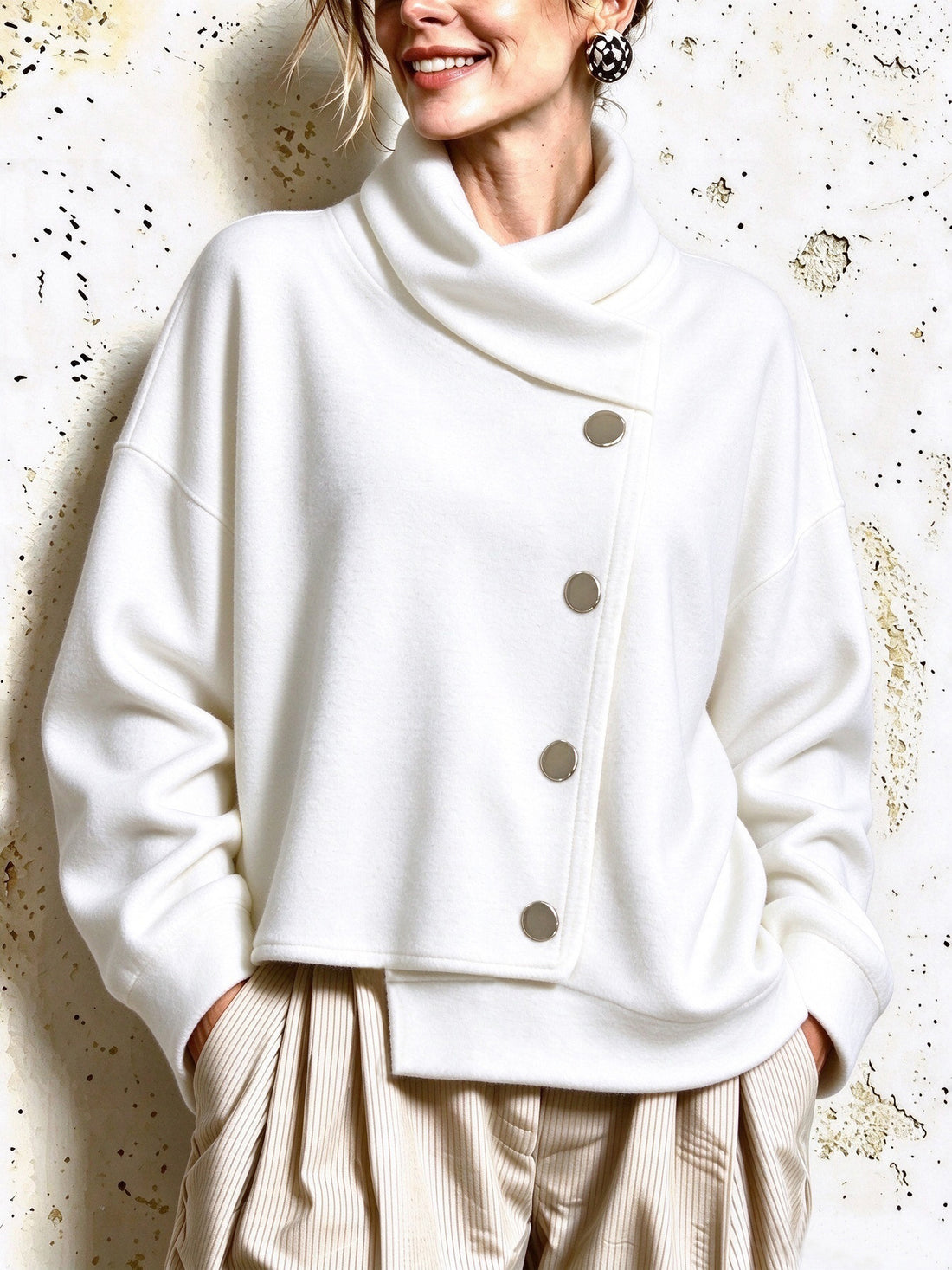 Women's asymmetric mock neck long sleeve wrap top, photo 7
