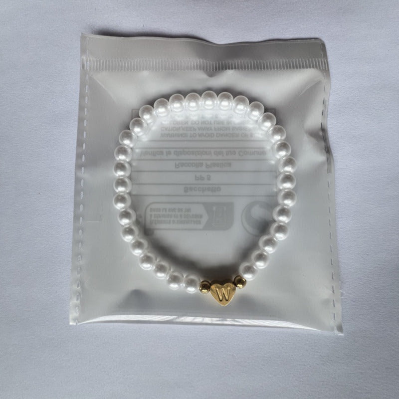 Gold Letter Charm Faux Pearl Bracelet for Women Personalized Stacking Jewelry