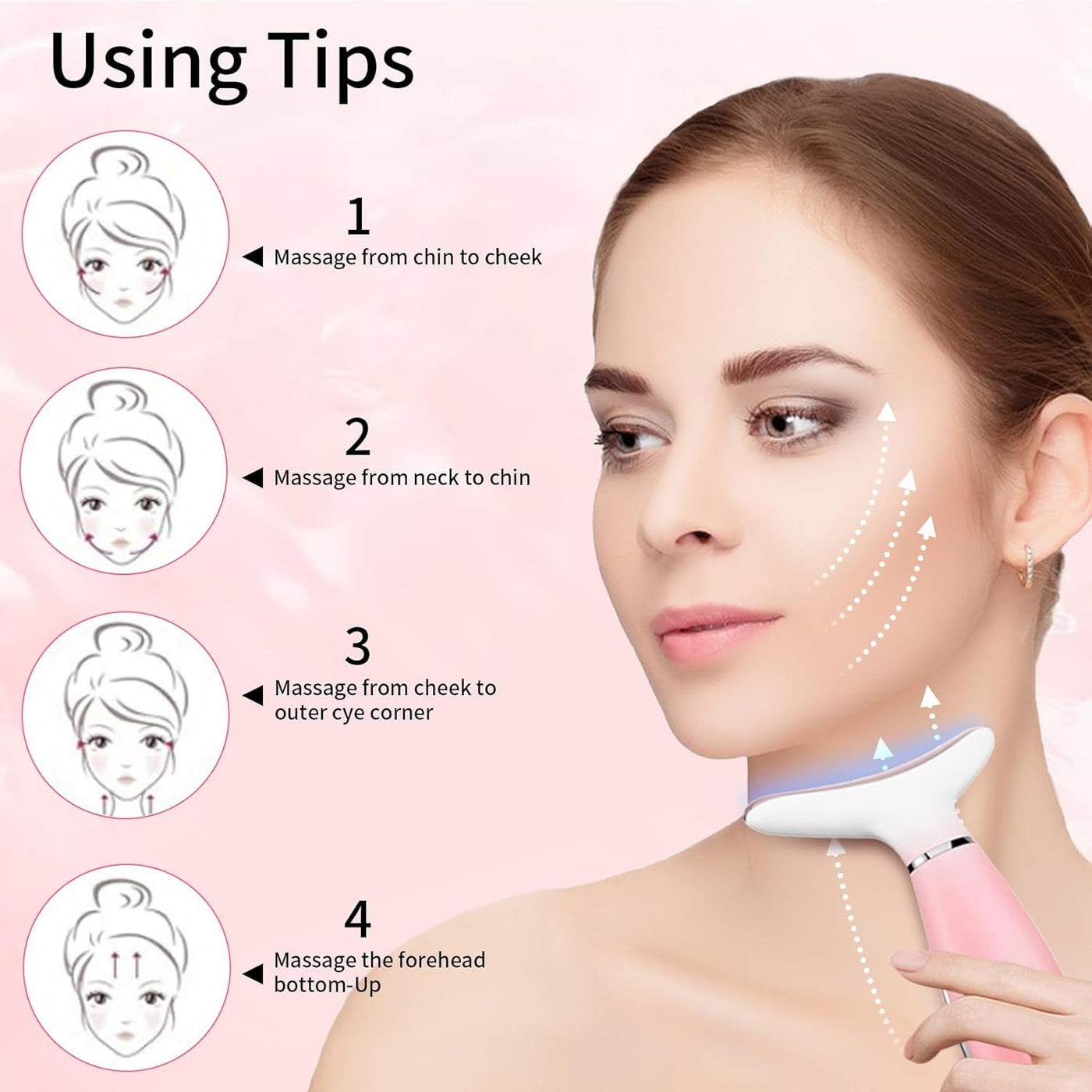 Facial massager glide angle on cheek