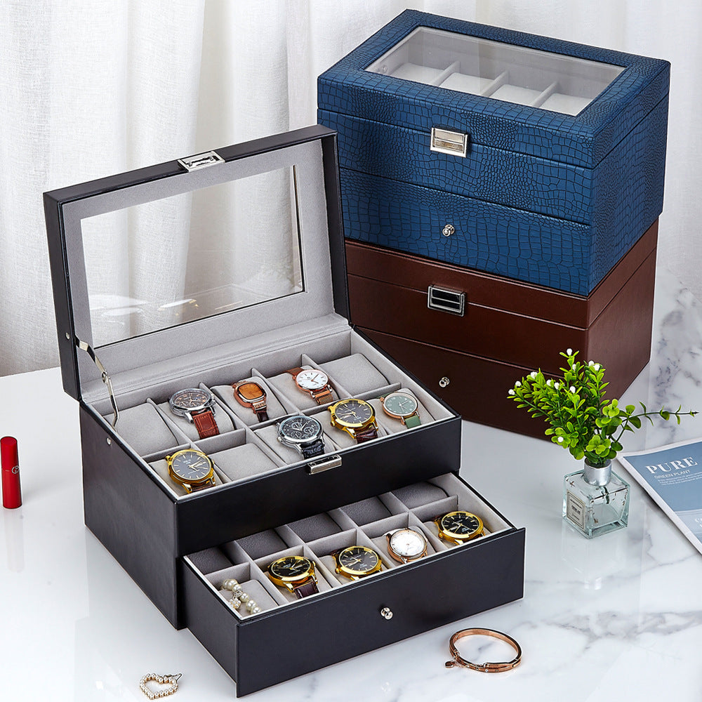 Leather Watch Storage Box with Transparent Lid