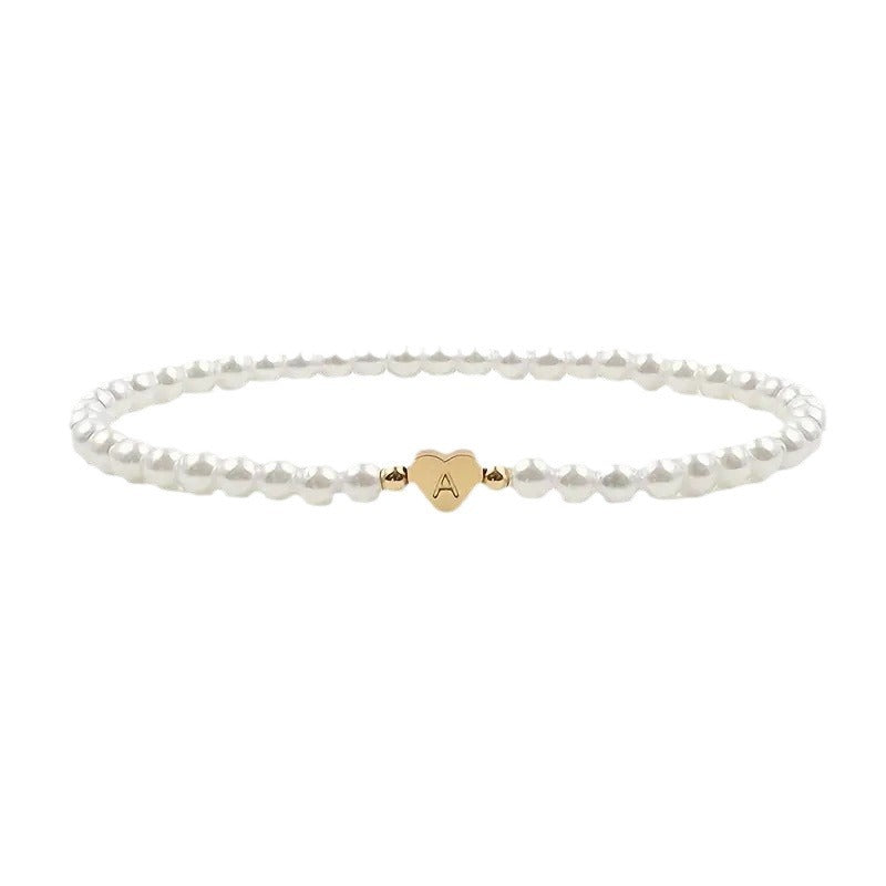 Gold Letter Charm Faux Pearl Bracelet for Women Personalized Stacking Jewelry