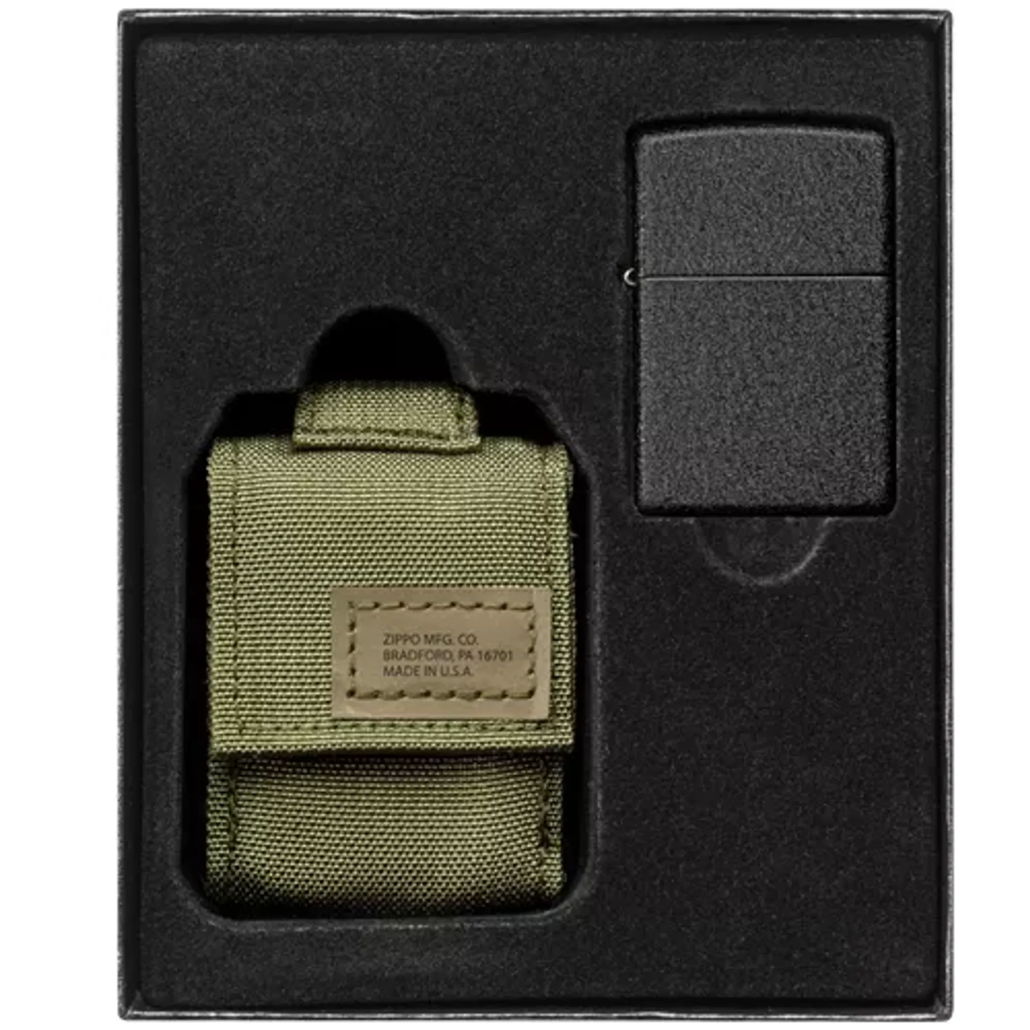 Zippo Modular Pouch and Black Crackle Lighter - Olive