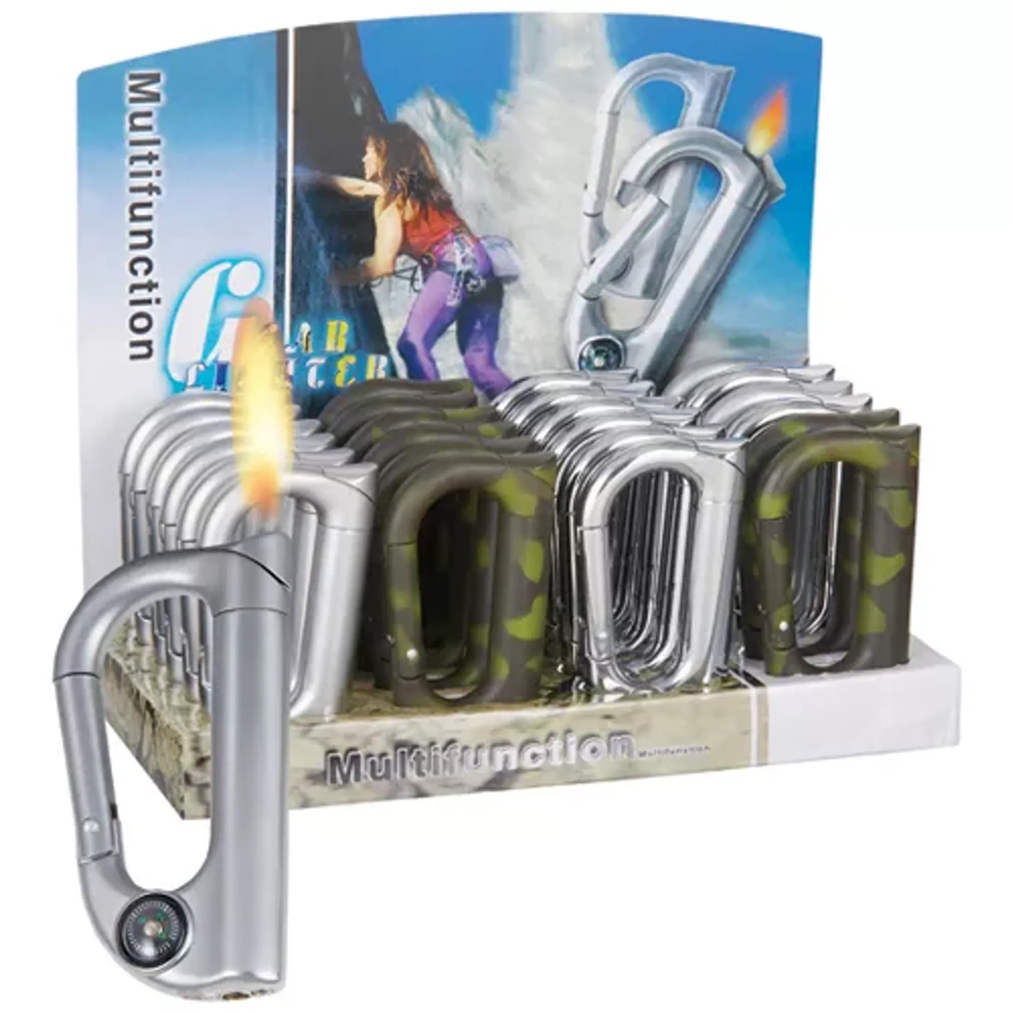 Carabiner Butane Lighters With Compass - 24 Per Box